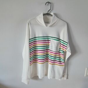 Croft & Barrow Cropped Stripe Sweatshirt Ivory Modern Pocket Pullover L